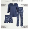 image:imageSteve Madden Womens Pajama 3 Piece Set Long Sleeve Shirt Pants Lounge ShortsDenim Blue  Ditsy Spot