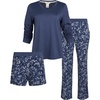 image:imageSteve Madden Womens Pajama 3 Piece Set Long Sleeve Shirt Pants Lounge ShortsDenim Blue  Ditsy Spot