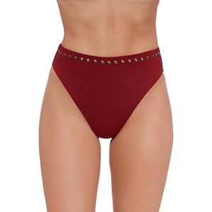 image:imageSteve Madden Womens High Leg High Waist Bikini Bottom with StudsMerlot