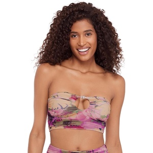 image:imageSteve Madden Womens Keyhole Strapless Swim Tube Top with Pearl TrimSuper Bloom