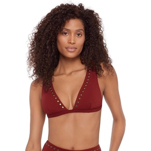 image:imageSteve Madden Womens Over The Shoulder Tall Triangle Bikini Top with StudsMerlot