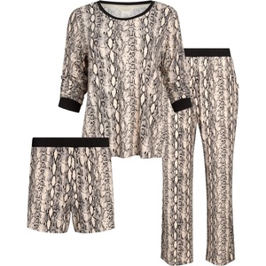 image:imageSteve Madden Womens Pajama 3 Piece Set Long Sleeve Shirt Pants Lounge ShortsSoft Snake