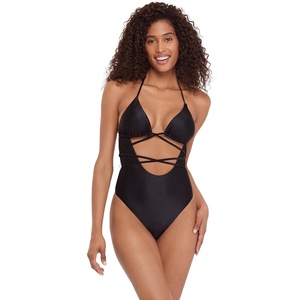 image:imageSteve Madden Womens Strappy Cutout Triangle One Piece SwimsuitShine Bright Raven