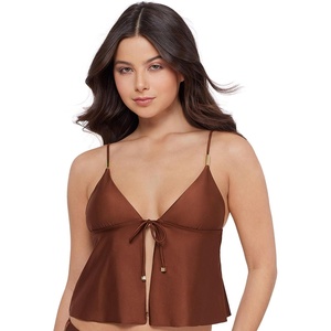 image:imageSteve Madden Womens Tie Front Crop Swim Tankini TopShine Bright Oak Brown