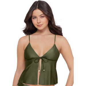 image:imageSteve Madden Womens Tie Front Crop Swim Tankini TopShine Bright Olive