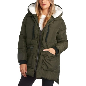 image:imageSteve Madden Womens Winter Jacket Midlength Puffer Parka Coat Sherpa Hood  Insulated Quilted Warm Cozy Faux Sherpa Hood Heavyweight Warmth ZIP Pockets Adjustable Side Zippers Cold Weather ReadyOlive