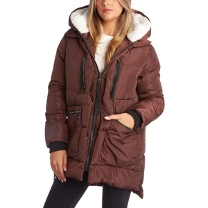 image:imageSteve Madden Womens Winter Jacket Midlength Puffer Parka Coat Sherpa Hood  Insulated Quilted Warm Cozy Faux Sherpa Hood Heavyweight Warmth ZIP Pockets Adjustable Side Zippers Cold Weather ReadyBrown
