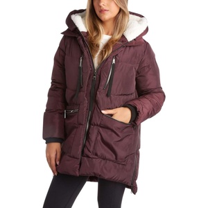 image:imageSteve Madden Womens Winter Jacket Midlength Puffer Parka Coat Sherpa Hood  Insulated Quilted Warm Cozy Faux Sherpa Hood Heavyweight Warmth ZIP Pockets Adjustable Side Zippers Cold Weather ReadyMerlot