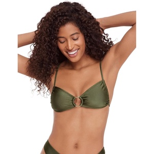 image:imageSteve Madden Womens XBack Ring Front Swim Bralette TopShine Bright Olive