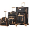 image:imageSteve Madden Designer Luggage Collection  3 Piece Softside Expandable Lightweight Spinner Suitcase Set  Travel Set Includes an Under Seat Bag 20Inch Carry on and 28Inch Checked Suitcase ShadowHarlo Black