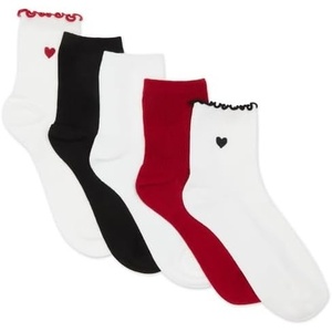 image:imageSteve Madden 5 Pack Micro Heart Embroidered Rib Lettuce Anklet Socks Ivory Womens Size 911