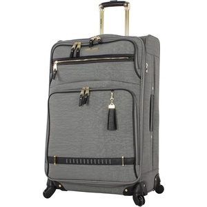 image:imageSteve Madden Designer Luggage  Checked Large 28 Inch Softside Suitcase  Expandable for Extra Packing Capacity  Lightweight Bag with Rolling Spinner Wheels Harlo GrayPeekABoo Grey