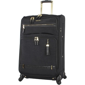 image:imageSteve Madden Designer Luggage  Checked Large 28 Inch Softside Suitcase  Expandable for Extra Packing Capacity  Lightweight Bag with Rolling Spinner Wheels Harlo GrayPeekABoo Black