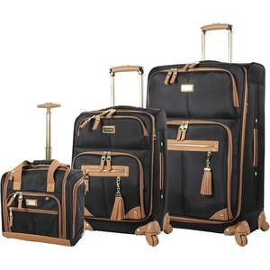 image:imageSteve Madden Designer Luggage Collection  3 Piece Softside Expandable Lightweight Spinner Suitcase Set  Travel Set Includes an Under Seat Bag 20Inch Carry on and 28Inch Checked Suitcase ShadowHarlo Black