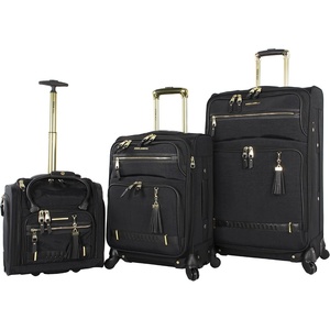 image:imageSteve Madden Designer Luggage Collection  3 Piece Softside Expandable Lightweight Spinner Suitcase Set  Travel Set Includes an Under Seat Bag 20Inch Carry on and 28Inch Checked Suitcase ShadowPeekaboo Black