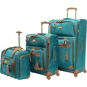 image:imageSteve Madden Designer Luggage Collection  3 Piece Softside Expandable Lightweight Spinner Suitcase Set  Travel Set Includes an Under Seat Bag 20Inch Carry on and 28Inch Checked Suitcase ShadowHarlo Teal Blue