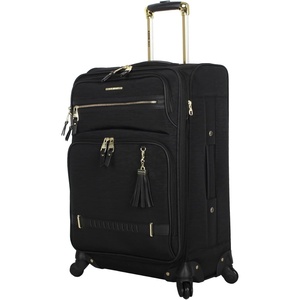 image:imageSteve Madden Designer Luggage Collection  Lightweight 24 Inch Expandable Softside Suitcase  Midsize Rolling 4Spinner Wheels Checked Bag Black 24in