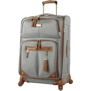 image:imageSteve Madden Designer Luggage Collection  Lightweight 24 Inch Expandable Softside Suitcase  Midsize Rolling 4Spinner Wheels Checked Bag Harlo BlackHarlo Gray