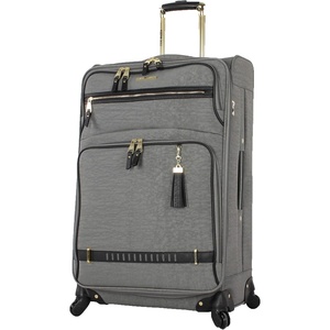 image:imageSteve Madden Designer Luggage Collection  Lightweight 24 Inch Expandable Softside Suitcase  Midsize Rolling 4Spinner Wheels Checked Bag Harlo BlackPeek A Boo Gray