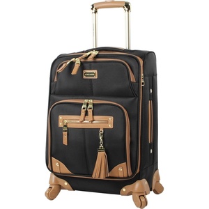image:imagesteve madden Designer Luggage Collection  Lightweight Softside Expandable Suitcase for Men amp Women  Durable 20 Inch Carry On Bag with 4Rolling Spinner Wheels Global Blue 20in SpinnerHarlo Black
