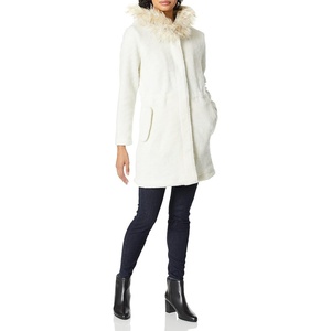 image:imageBB DAKOTA Womens Brushed Ribbed Coat with Fur Trim HoodIvory