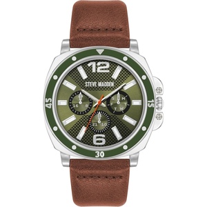 image:imageSteve Madden Mens Strap WatchSilverGreen