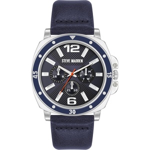image:imageSteve Madden Mens Strap WatchSilverNavy Blue