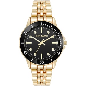 image:imageSteve Madden Womens Genuine Crystal Accented Bracelet WatchBlackGold