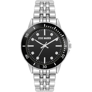 image:imageSteve Madden Womens Genuine Crystal Accented Bracelet WatchBlackSilver