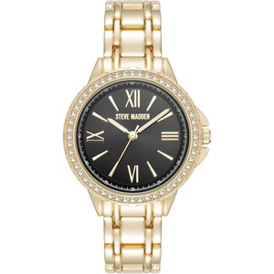image:imageSteve Madden Womens Genuine Crystal Accented Bracelet WatchGoldBlack