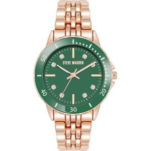 image:imageSteve Madden Womens Genuine Crystal Accented Bracelet WatchGreenGold