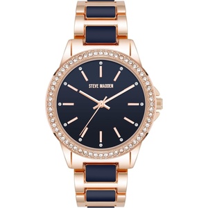 image:imageSteve Madden Womens Genuine Crystal Accented Bracelet WatchNavy BlueRose Gold