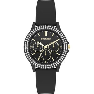 image:imageSteve Madden Womens Genuine Crystal Accented Silicone Strap WatchBlack